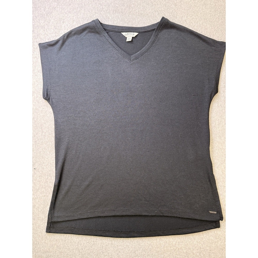 Orvis Women's‎ Black V-Neck Cap Sleeve Casual Top Size Small